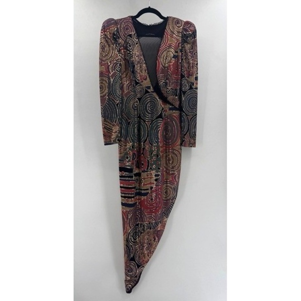 Vintage Janine Asymmetric Metallic Cut out Dress SMALL 80s Disco Maximalism